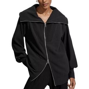 Varley Ells Jacket Ribbed Ottoman Long Balloon Sleeve Oversized Sweatshirt Black